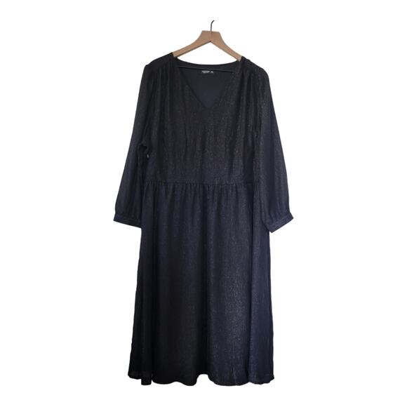 Shein Curve Metallic Shimmer Holiday Dress Size 3XL Black Long Sleeve - Picture 1 of 9